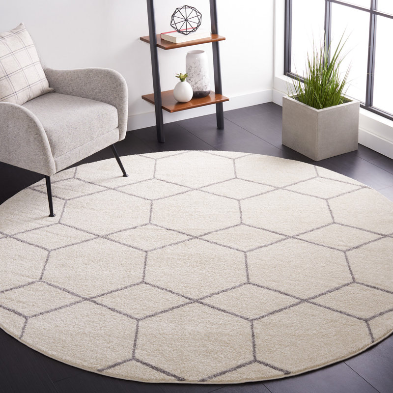 Tapis ivoire / gris Kasturi 608, Rond 6 pi 7 po