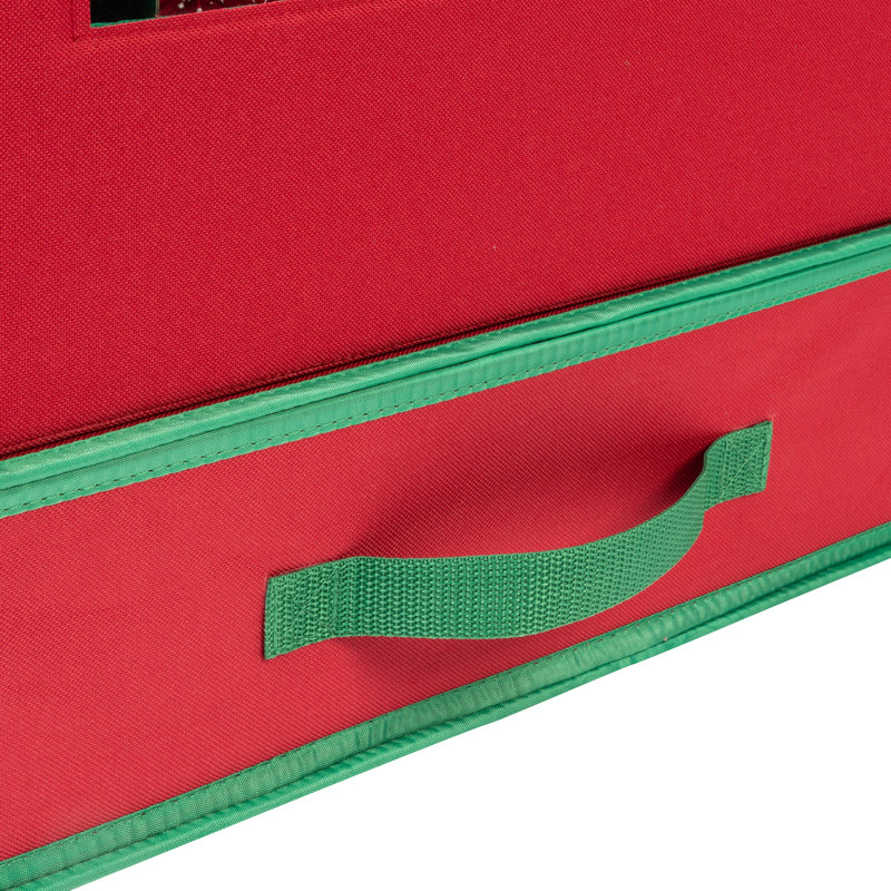 Red Fabric Christmas Ornament Storage Box with Viewing Window