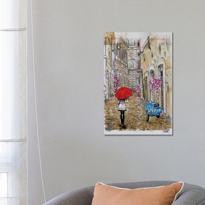Little Blue Scooter by Loui Jover - Wrapped Canvas Painting