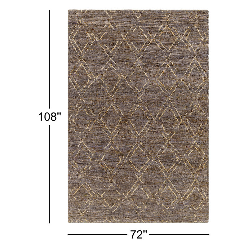 Tapis brun en jute tissé à la main Pembreley, Rectangle 6 pi x 9 pi
