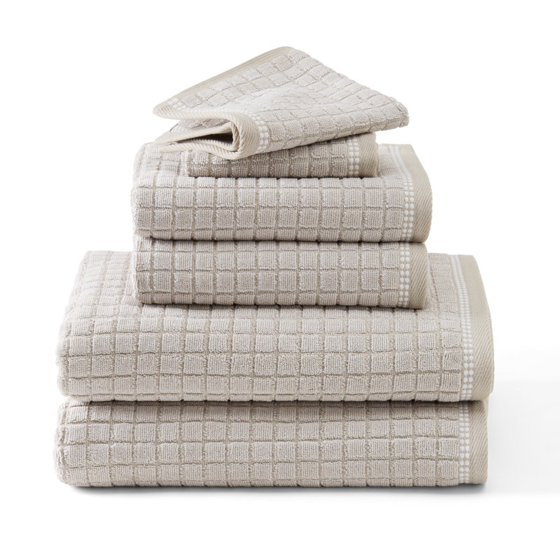 TOWN & COUNTRY EVERYDAY 6-Piece Textured Windowpane Set, 2 Bath, 2 Hand, 2 Wash, 100% Cotton, Beige