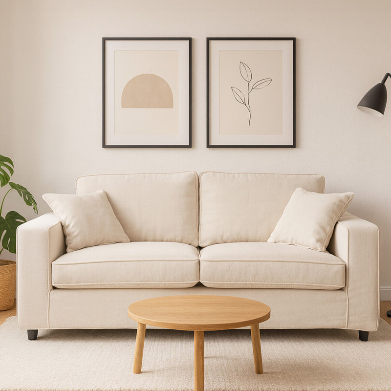 Grace-Olivia Cotton Blend Sofa, 2, Cream
