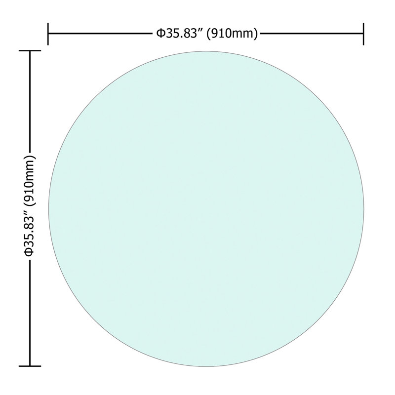 36" Inch Round Clear Tempered Glass Table Aspect, 1/4" Thick, Smooth, Wear-, Heat-, , Impact- Facet, Clear,