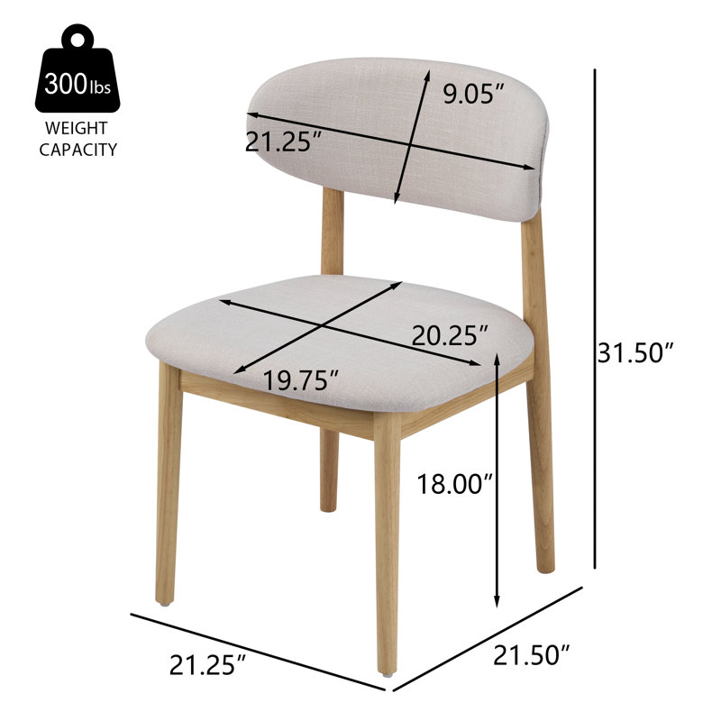 Nero Modern Solid Wood Side Chairs With Curved Backrest And Upholstered Seat, Natural, Beige