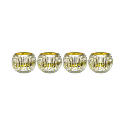 Ensemble de 4 porte-bougies décoratives rondes en verre au mercure côtelé 3,25 po
