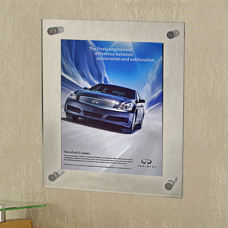 Floating Acrylic Wall Frame with Silver Stand Off Caps: 11" x 17" Graphic Size, Overall Frame Size: 15" x 21"