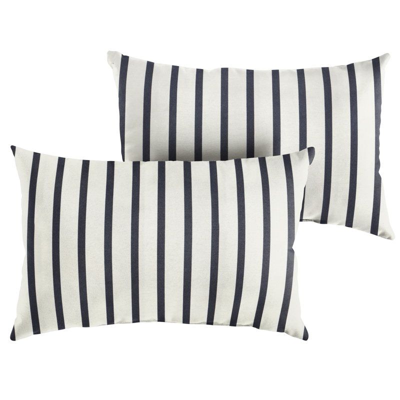 Striped Sunbrella® Outdoor Reversible Throw Pillow, White/Indigo, 14" H x 24" W