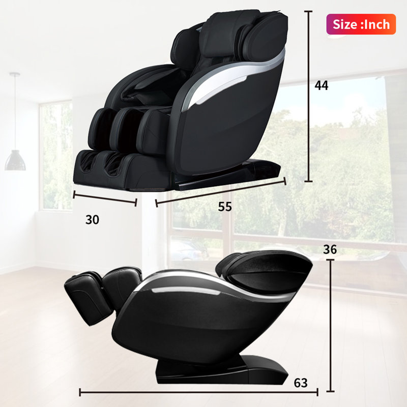 Fauteuil de massage chauffant inclinable en similicuir à largeur réglable et chauffant, Noir