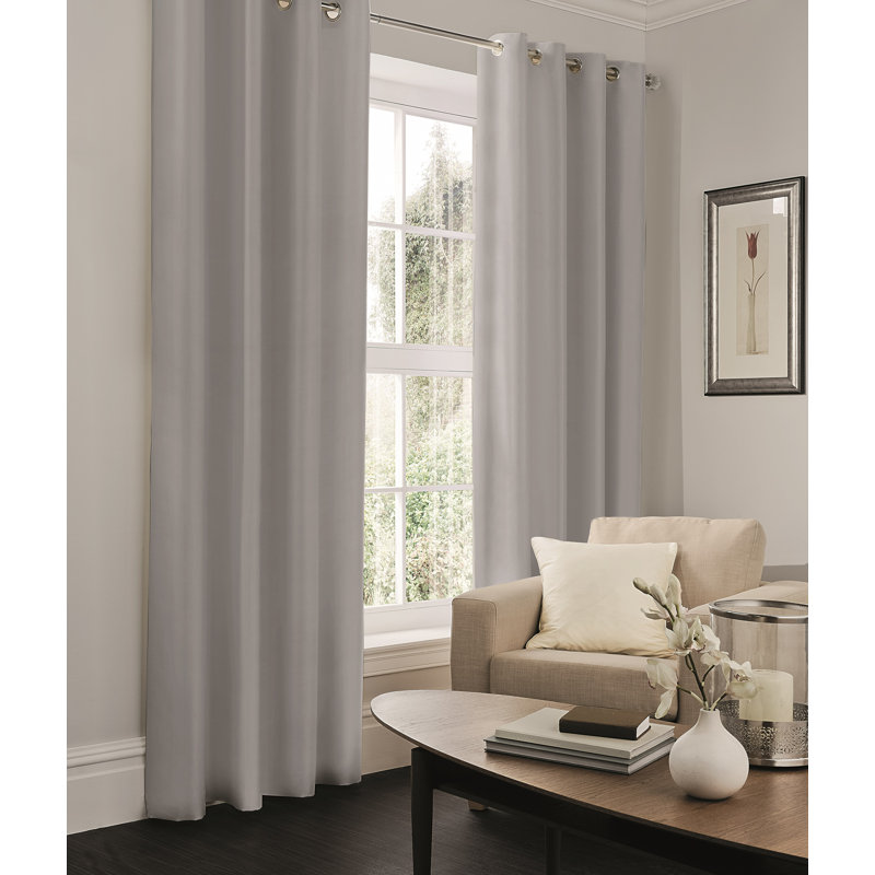 Luxury Faux Silk Lined Eyelet Curtains Pair - Elegant Window Drapes with Solid Colour Finish for Living Room Bedroom Dining Room Home Décor