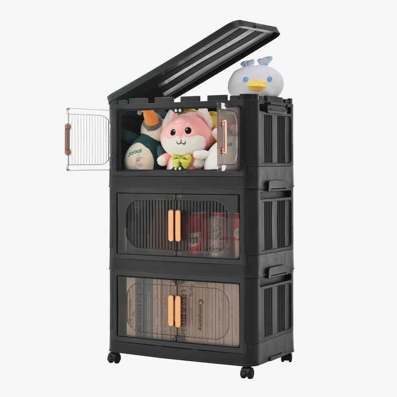 Side Wide Folding Storage Cabinet, Black, 31.10"H x 19.69" L x 11.81" D