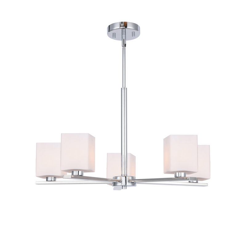 Lustre classique/traditionnel ombré 5 lumières Vitya, Verre carré opale