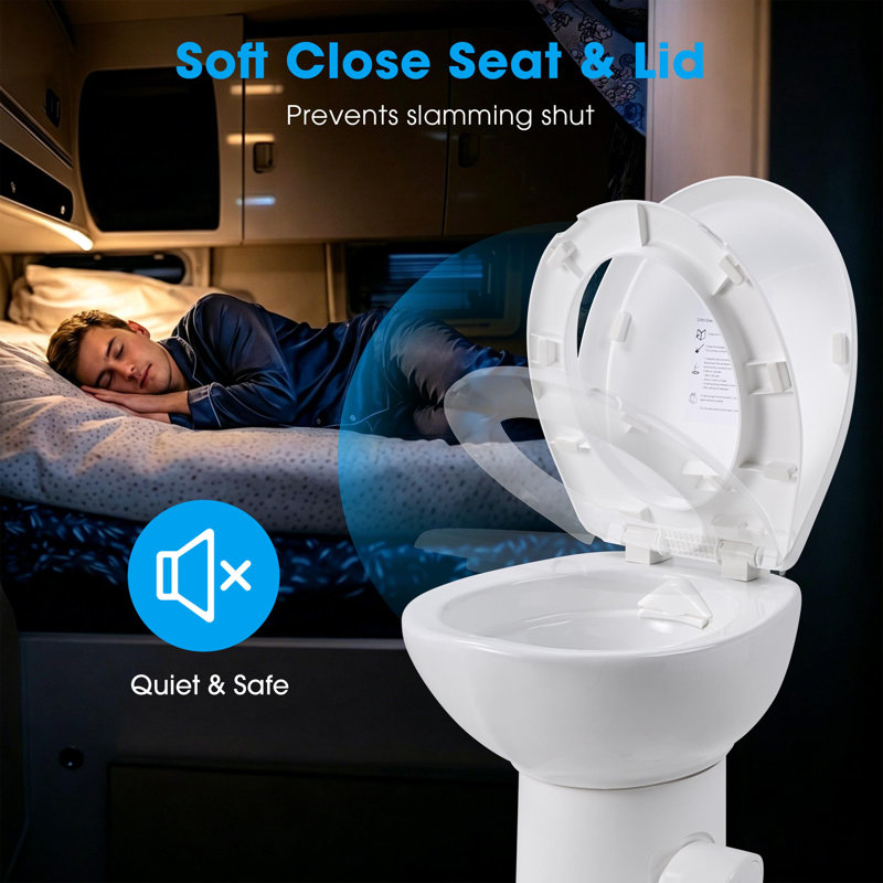 Toilette de camping à profil bas de 15 po avec pédale de bidet pour camping-car RV Yescom, HDPE Toilet with Sprayer