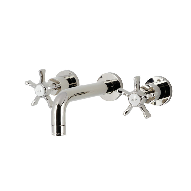 Kingston Brass Hamilton Two-Handle 3-Hole Wall Mount Bathroom Faucet, Polished Nickel