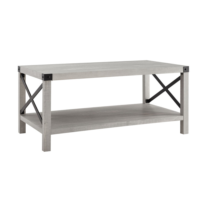 Table basse Farmhouse Metal-X avec tablette inférieure - gris pierre
