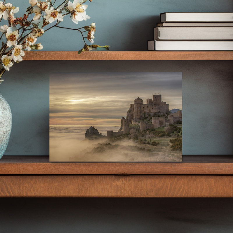 Medieval Castle Above Fog Dramatic Abstract Contemporary Architecture Landscape Wall Art Print 1 Piece Wrapped Canvas Wall Art