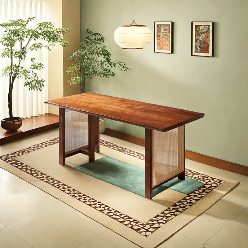 Table de salle à manger en rotin et bois massif, H 29,13 po x L 55,12 po x l 33,46 po