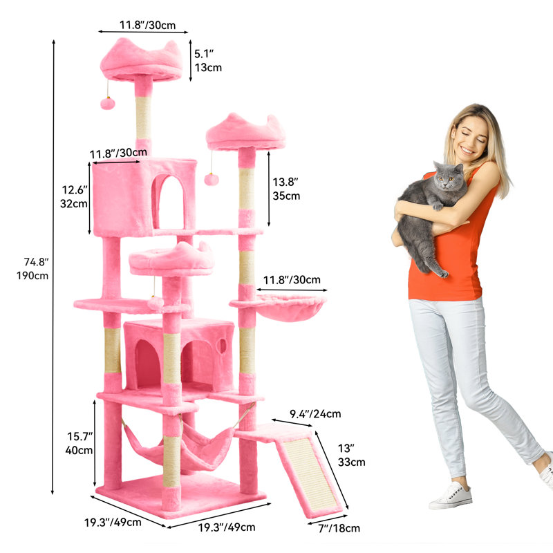 75" H Drusi Multi-Level Large Cat Tree with 3 Perchs, Pink