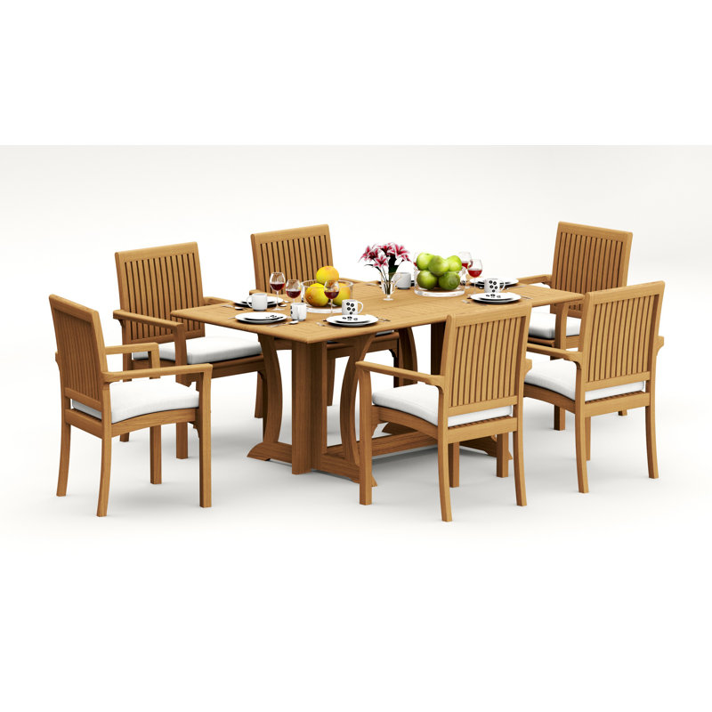 Ensemble de salle à manger 7 pièces en bois de teck de qualité A: console rectangulaire pliante Warwick et chaises empilables Lua # 11LU1506
