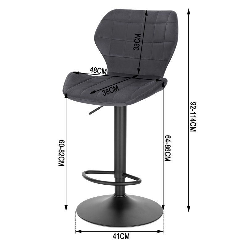 Speth Swivel Upholstered Adjustable Height Counter Stool with Metal Frame, Dark gray