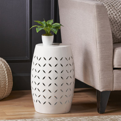 Table d'appoint LILAC de 12 po, table de bout de conception cylindrique pour le salon, la salle familiale ou le vestibule, style industriel, tables d'appoint pour l'intérieur et l'extérieur, couleur blanche
