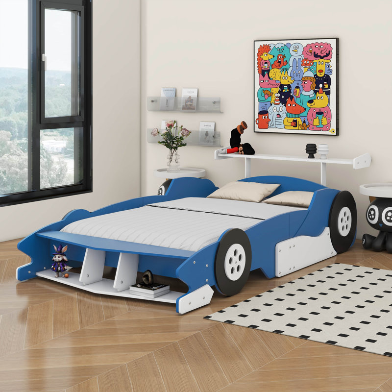 Lit plateforme avec roulettes Race, Double, Bleu