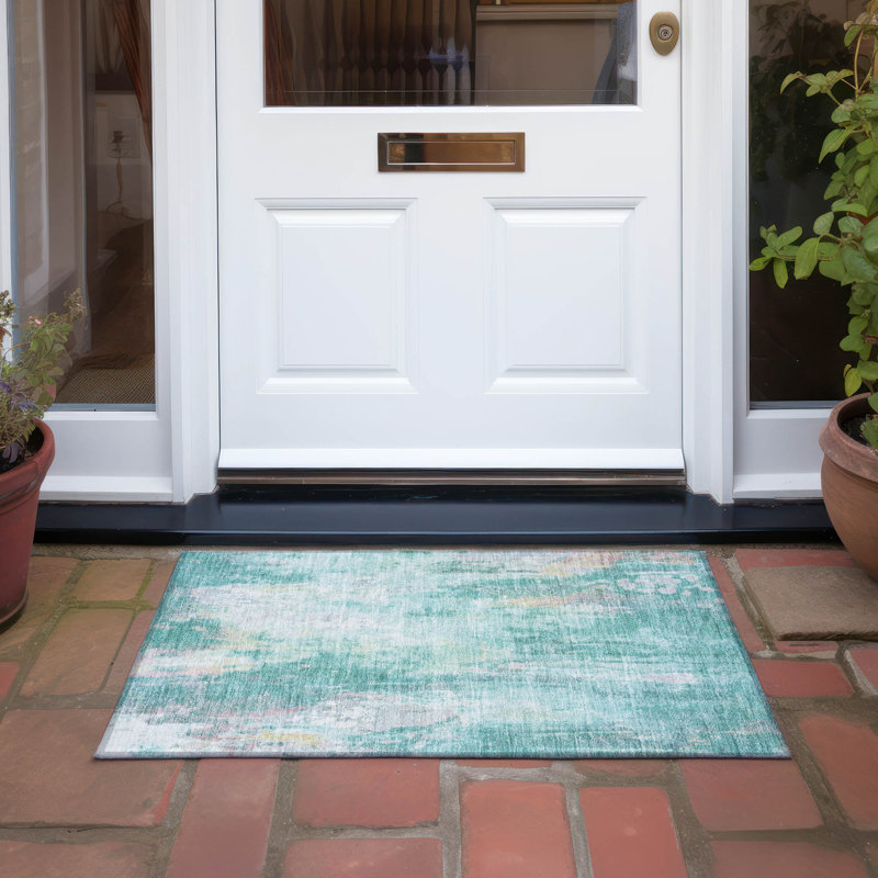 Tapis sarcelle intérieur / extérieur lavable à la machine Claudian ACN1640, Rectangle 1 pi 8 po x 2 pi 6 po