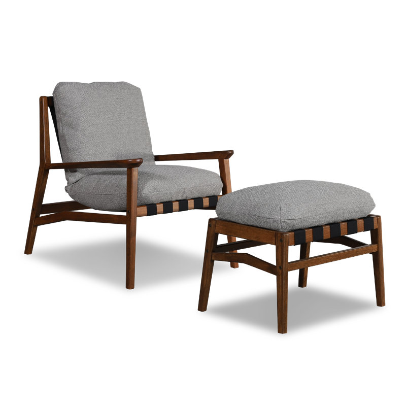 Méridienne et repose-pieds Mid Century, Mélange de polyester gris pierre