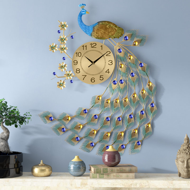 Très grande horloge murale paon Shala