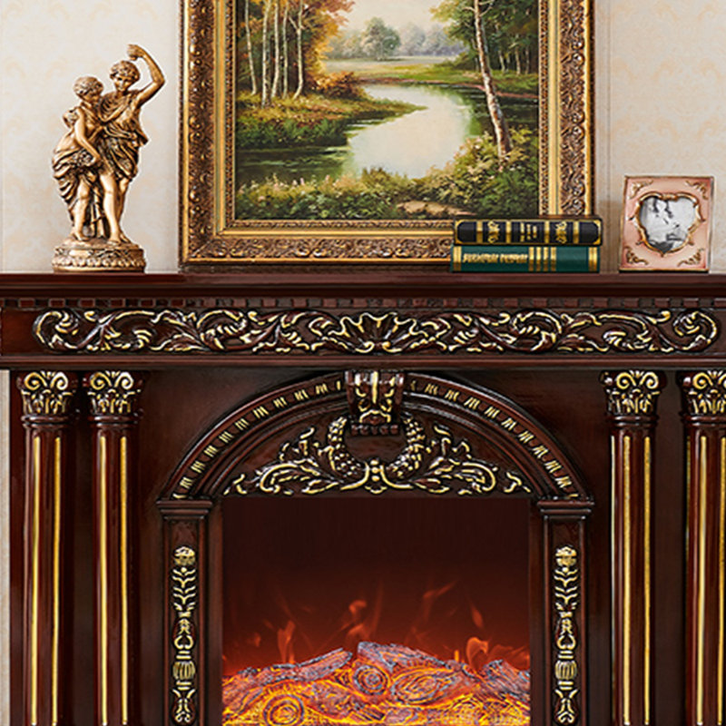 Meuble télé avec foyer électrique français sculpté, Brun-roux