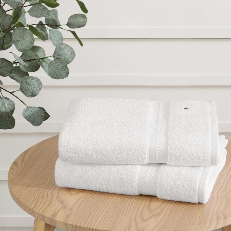 Tommy Hilfiger Modern American Cotton White 2 Piece Bath Towel Set, White
