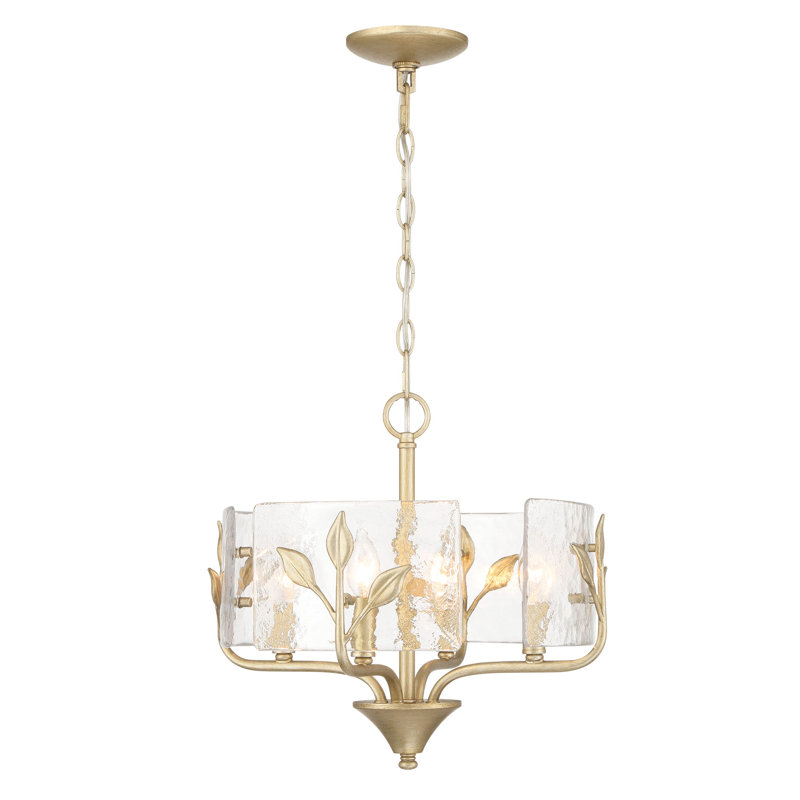 Luminaire suspendu Mohni avec verre d'eau martelé, H 18,38 po x l 16 po x P 16 po, Or blanc, 4 lumières