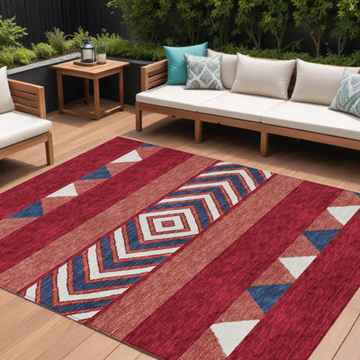 Tapis intérieur / extérieur lavable 8 pi x 10 pi rouge blanc et bleu marine Southwestern