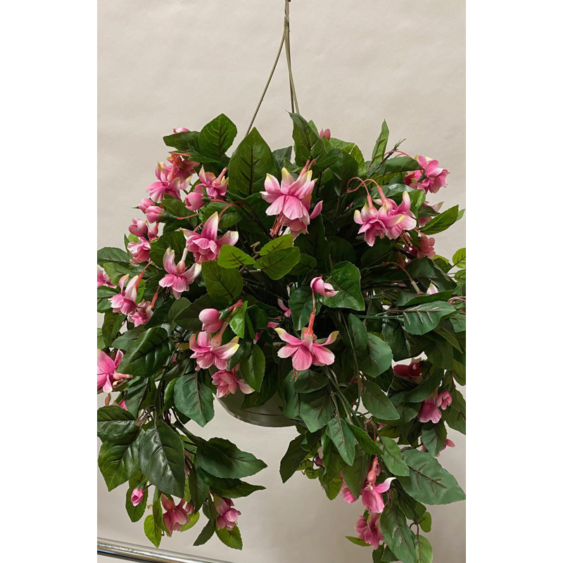 Fabric Fushia Hanging Basket Arrangement in Basket