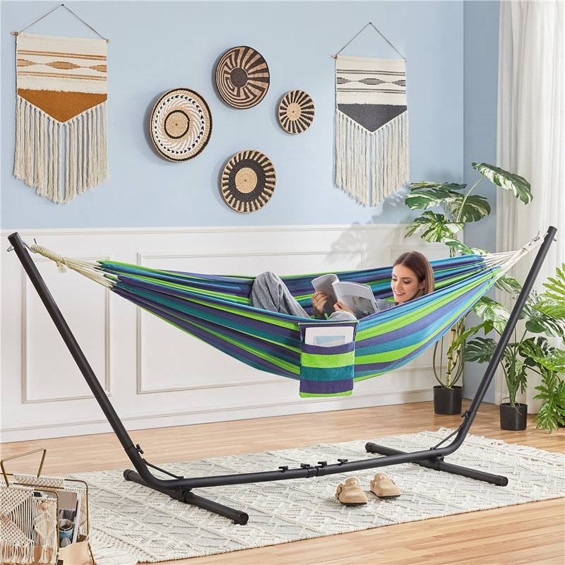 Apsar Double Classic Hammock with Stand, Blue/Green