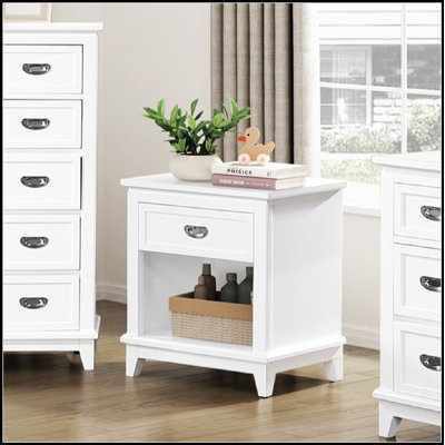 Table de chevet de style classique avec tiroir de rangement et tablette inférieure, finition bleu marine pour la décoration de chambre à coucher