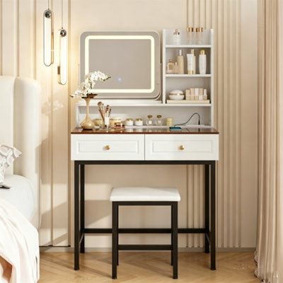  Meuble-lavabo avec miroir à DEL rotatif à 360 ° et plateau en verre ambré Uwant