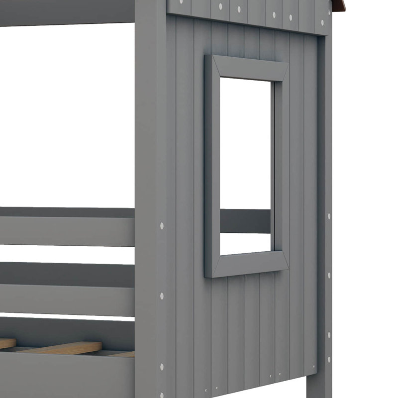 Hicksville Kids Twin Loft Bed, Gray/Brown