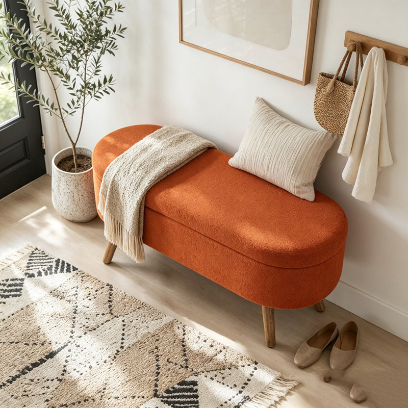 Banc de rangement avec repose-pieds ovale, Orange