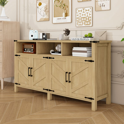 Stylish 4-Door Sideboard Buffet Cabinet with Built-In Power Outlet, Adjustable Shelves and Ample Storage