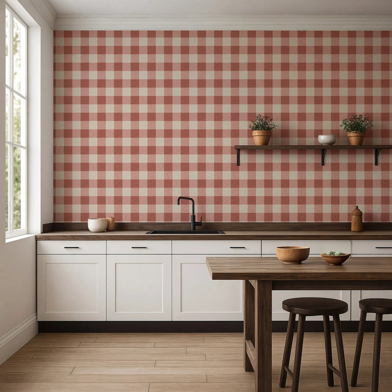 Washed Gingham, Premium Paper, Red Clay
