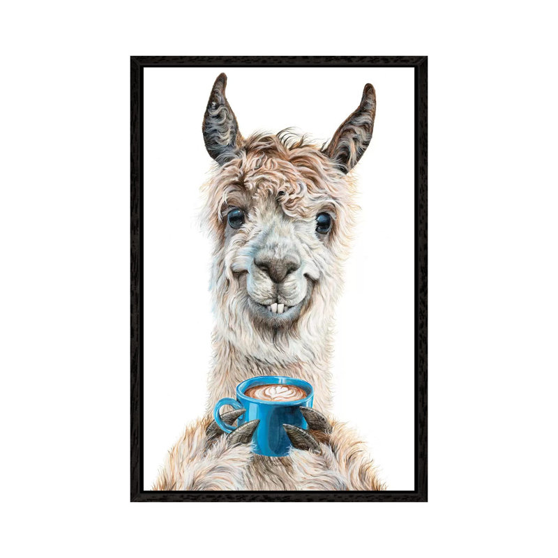 Llama Latte by Holly Simental - Graphic Art Print on Canvas, Black Framed Canvas, 152.5 cm H x 101.5 cm W