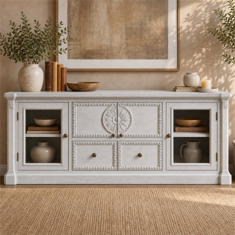 Meuble télé 60 po avec portes en verre