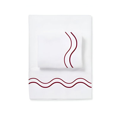 Double Wavy Embroidered Cotton 4 Piece Sheet Set Fitted Sheet Fits Upto 16" Deep Pocket