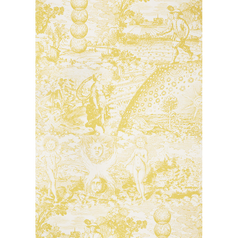 Schumacher x Johnson Hartig Modern Toile Wallpaper, Yellow