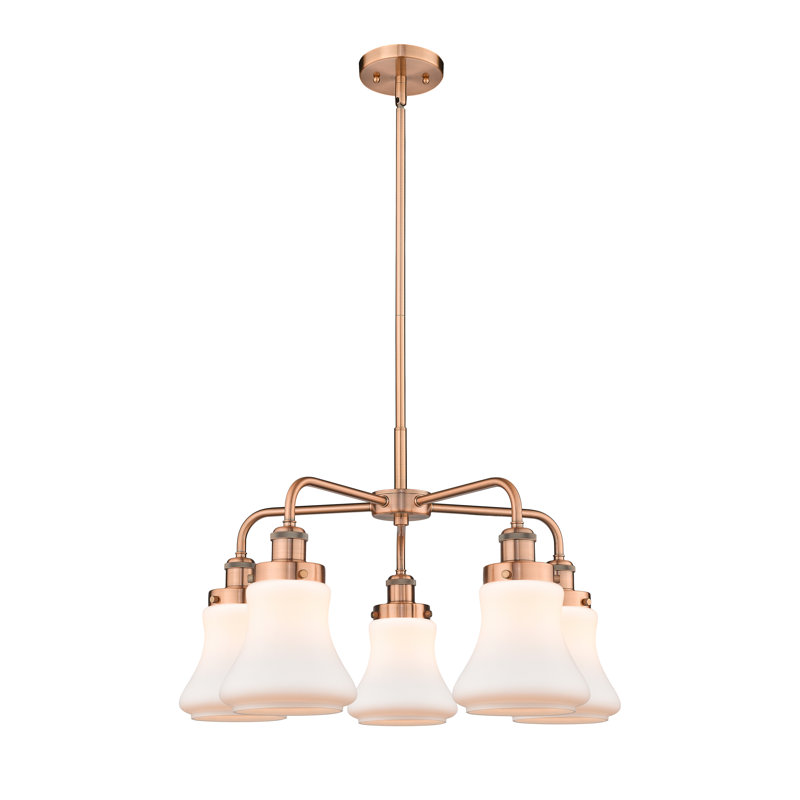 Lustre suspendu 5 lumières 24 po Bhanupriya, Blanc mat, Cuivre antique