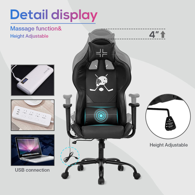 Chaise de jeu E-sport PC & Racing, Noir