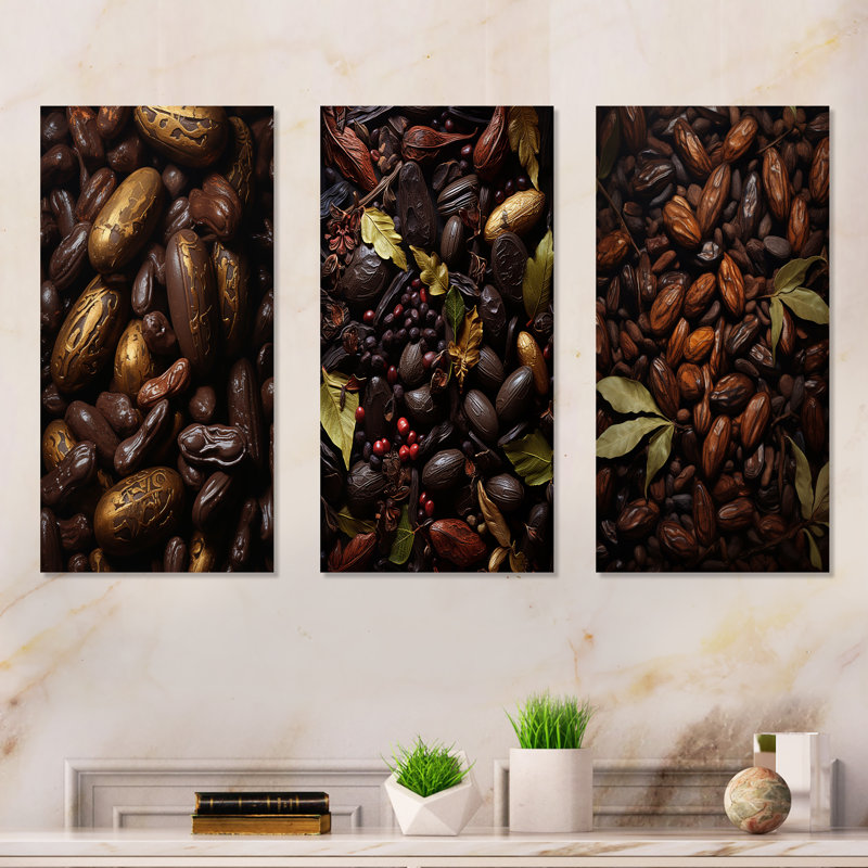 Cacao Baroque Bean - ensemble d'art mural en métal Cacao de 3, H 28 po x l 36 po