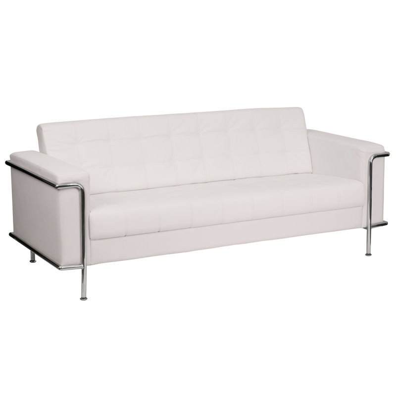 HERCULES Lesley Series Contemporary LeatherSoft Double Stitch Detail Sofa with Encasing Frame, White