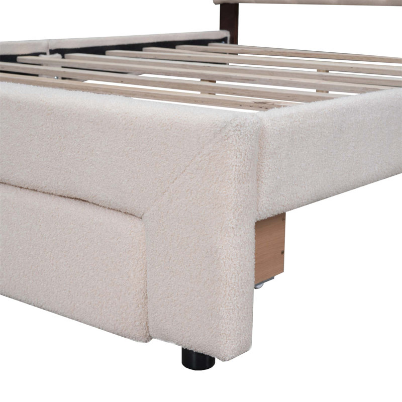 Lit plateforme tapissier Teddy avec tiroir, lumières DEL et ports USB pour un confort moderne