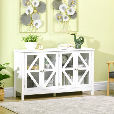 Buffet avec 4 portes en verre trempé et tablette réglable, blanc - Armoire de rangement pratique pour la cuisine, le buffet du salon et la salle à manger spacieuse, meubles